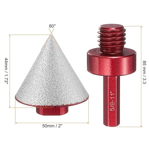HARFINGTON Diamond Beveling Chamfer Bits 50mm Dia 5/8-11 Thread Cone Grinder Bit with Adapter, Countersink Drill Bit to Enlarge Holes for Porcelain Tile, Marble, Ceramic, Glass, Stones