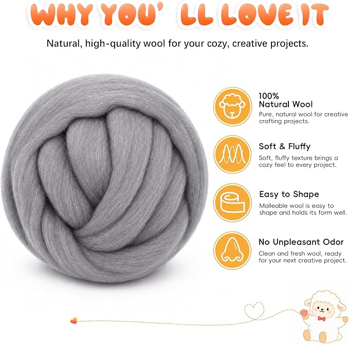 1.76oz Wool Roving: Needle Felting Wool White Roving Wool Felting Supplies Pure - Image 2
