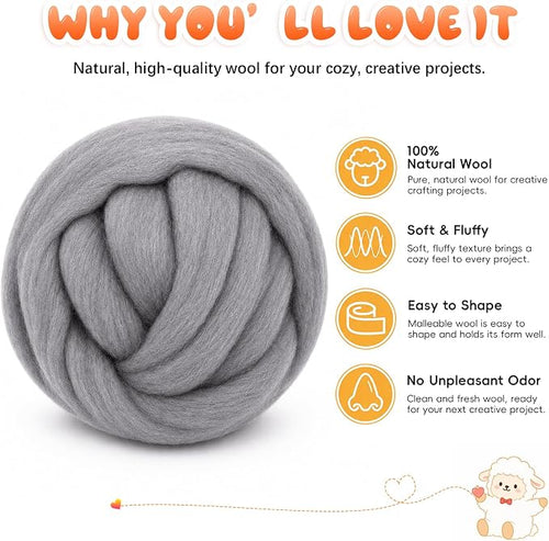 1.76oz Wool Roving: Needle Felting Wool White Roving Wool Felting Supplies Pure - Image 2