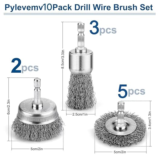 10Pcs Professional Wire Brush for Drill, Carbon Steel Wire Cup Brush for Drill, Drill Wire Brush for Cleaning Rust, Wire Brush Drill Attachments with 1/4 Inch Hex Shank