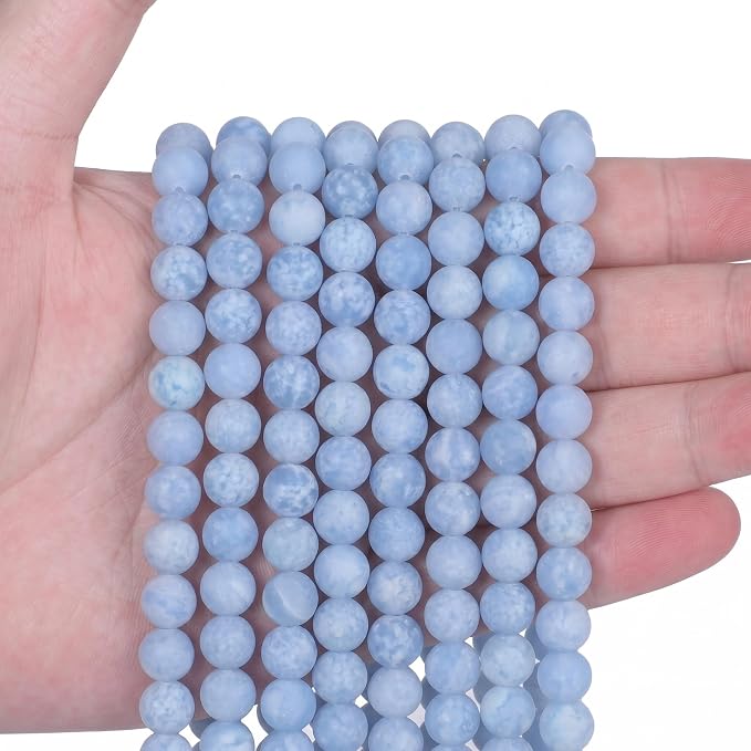 36pcs Natural Matte Light Blue Gemstone Beads，10mm Frosted Round Loose Stone - Image 3