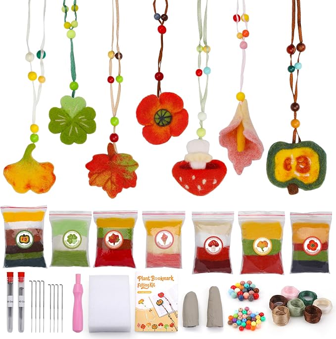 OEHPICC Needle Felting Kit, 7 Style Flower & Plant Bookmark Wool Felting Kit by OEHPICC