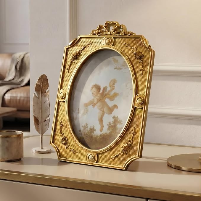 Cuspin 5x7 Picture Frame Vintage Bow Frame, Bronze Textured Resin Photo Frame - Image 3