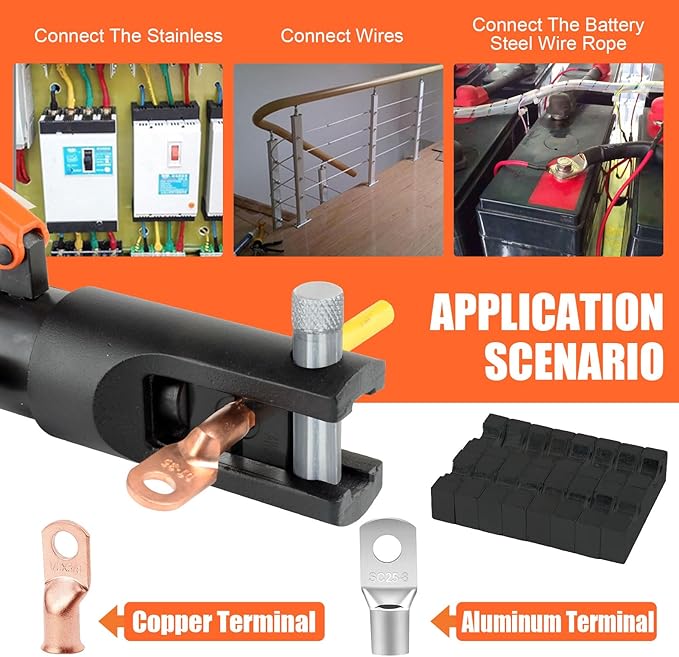 HZLZRZ Hydraulic Crimping Tool 12 Tons, Range 8AWG-4/0AWG(250MCM), Hydraulic Cable Lug Crimper with Standard US 9 Pairs of Dies for Wire Battery Cable Terminal Crimping Tool