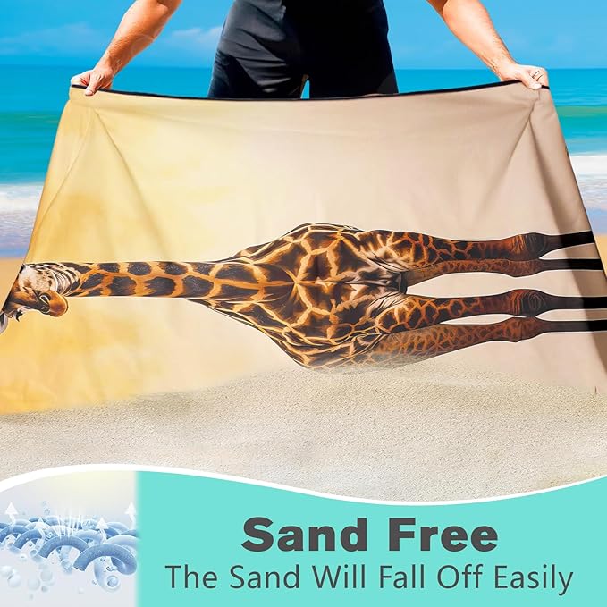 Brown Giraffe Beach Towel Oversized 36" x 72", Thin Lightweight Sand Free Quick Dry Microfiber Towel for Swimming Pool Cruise Camping Travel