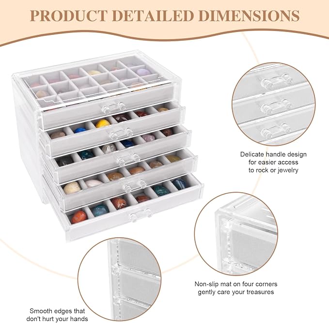 Rock Display Case, Rock Collection Box, 90 Grid Rock Collection Display Case - Image 3