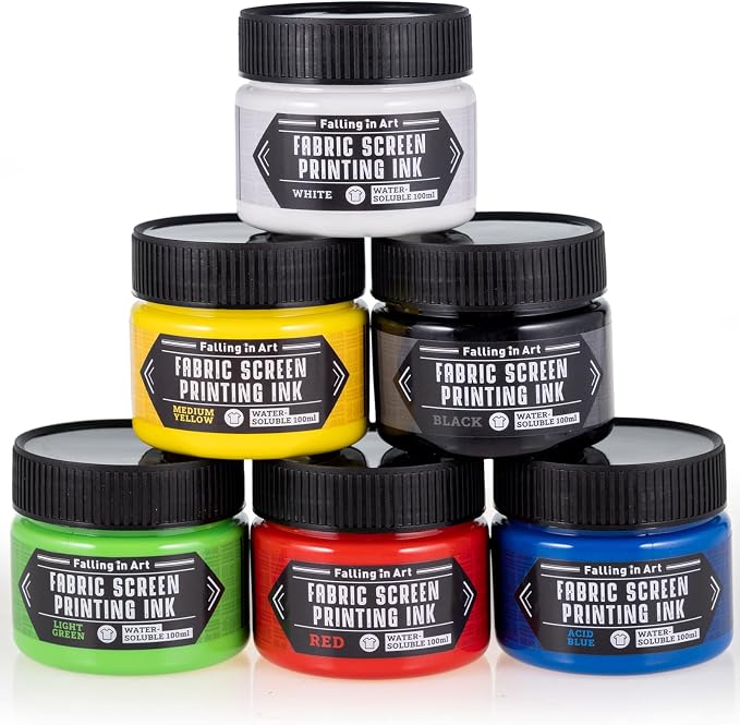 Falling in Art Fabric Screen Printing Ink Set, 4-Ounce Permanent Fabric Paints by FallinginArt