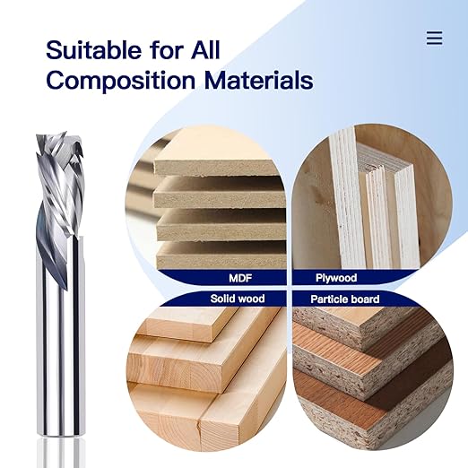 KEENTECH 1/2" Shank 2 Flute Flat Tip Compression Sprial Router Bit for CNC Router Machine, 3/8" Cutting Diameter, 1-1/4" Cutting Depth, for Wood Cutting, Custom Furniture, Slot Mortise, Engraving