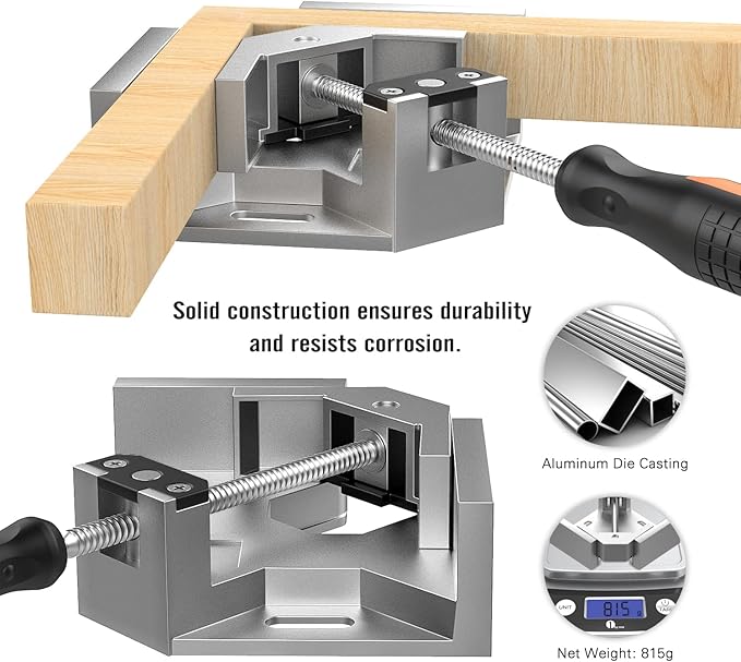Right Angle Clamp, Housolution [4 PACK] Single Handle 90° Aluminum Alloy Corner Clamp, Clamps for Woodworking Adjustable Swing Jaw, Woodworking Tools Photo Frame Vise Holder, Gifts for Men Dad