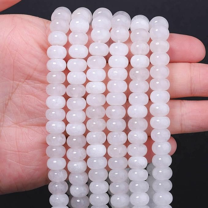 Songxi 5x8mm Natural Clear White Jade Stone Rondelle Beads, Gemstone by SongXi