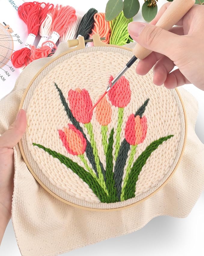ERKOON Punch Needle Kit Beginners Adults, DIY Easy Flower Embroidery Set - Image 5