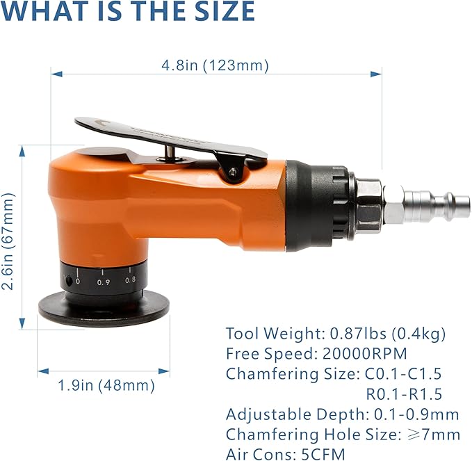 2-in-1 Mini Air Chamfer Tool for Chamfering and Round Cornor on Metal, Arc Corner 45 Degree Pneumatic Beveling Trimming Deburring Machine