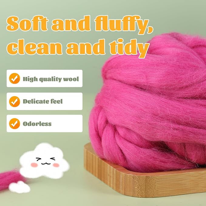 3.53oz Wool Roving, Wool Felting Supplies, Pure Wool, Chunky Yarn, Spinning - Image 3