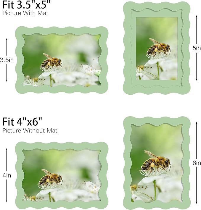 4x6 Picture Frame with Mat for 3.5x5, Wavy Edge Wooden Real Glass Photo Frame - Image 3