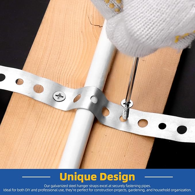 Glarks 54pcs 11/16inch x 10Feet Galvanized Metal Pipe Strap with Holes, Pipe Support Metal Strapping, Pipe Hanger Straps with 50pcs M4.2 M5 Screws, 1pcs Trimming Shear and Gloves
