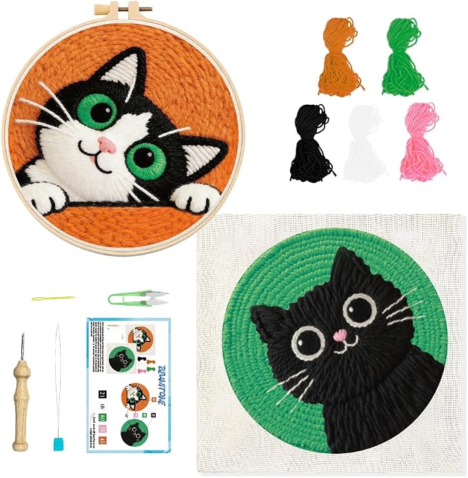 BEUNITONE 2Pcs Cute Cat Punch Needle Kit by BEUNITONE