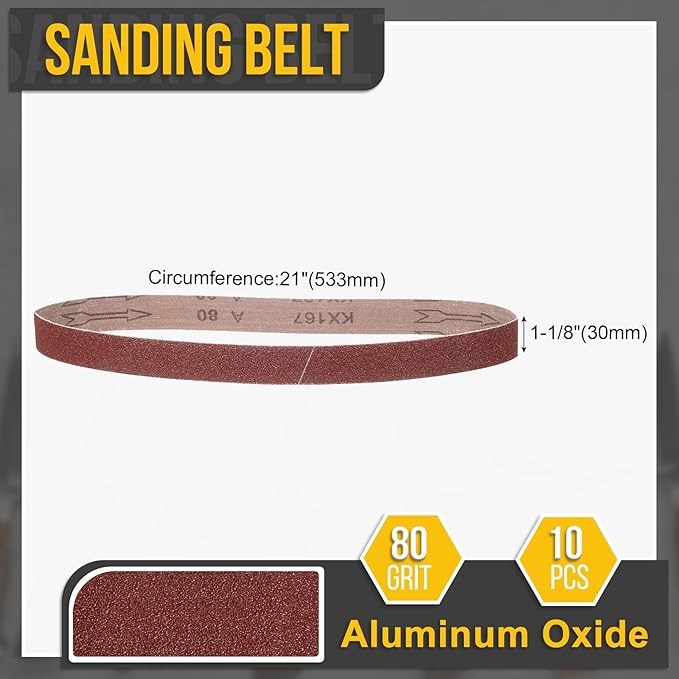 1-1/8 x 21 Inch Sanding Belt, 3 Pcs 80 Grit Knife Sharpener Belts Work Sharpening for Belt Sander Knife Carving Tool Metal Working