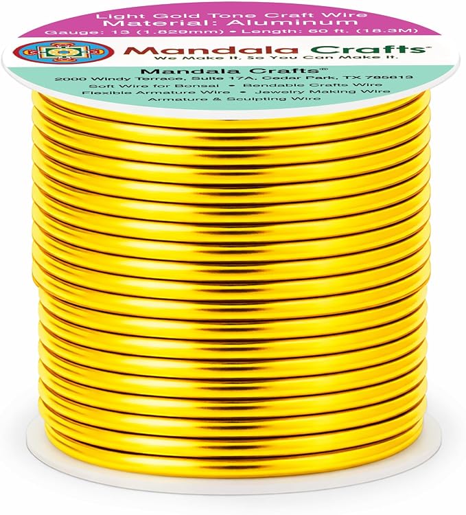 Mandala Crafts 13 Gauge Light Gold Tone Anodized Aluminum Craft Wire 60 FT | - Image 2