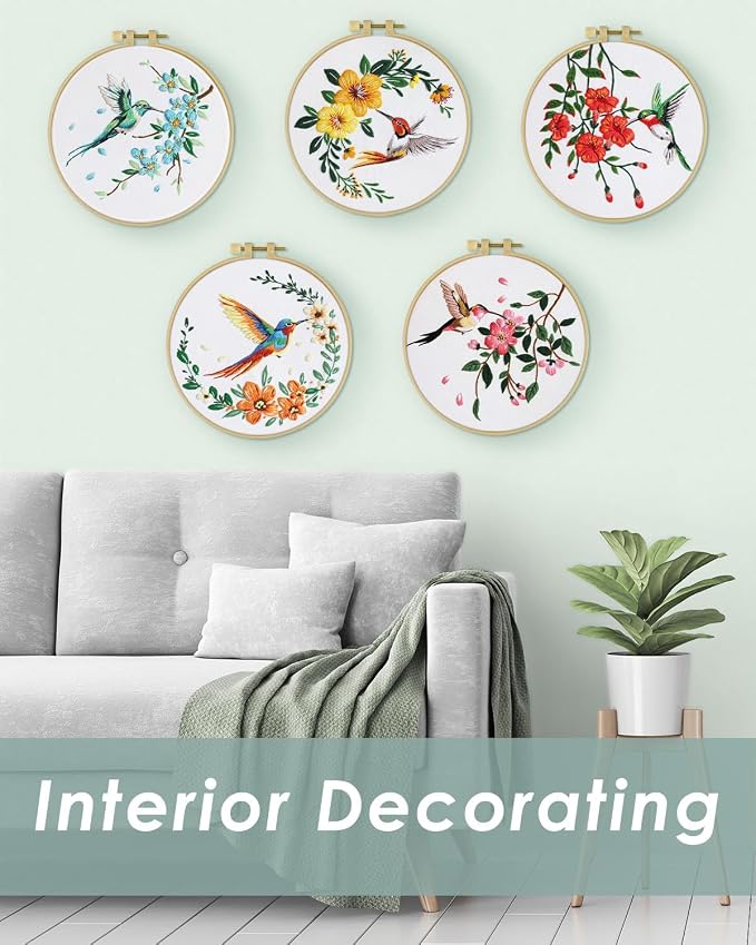 ERKOON 5 Sets Embroidery Kit for Beginners, Hummingbird and Flower Cross Stitch - Image 6