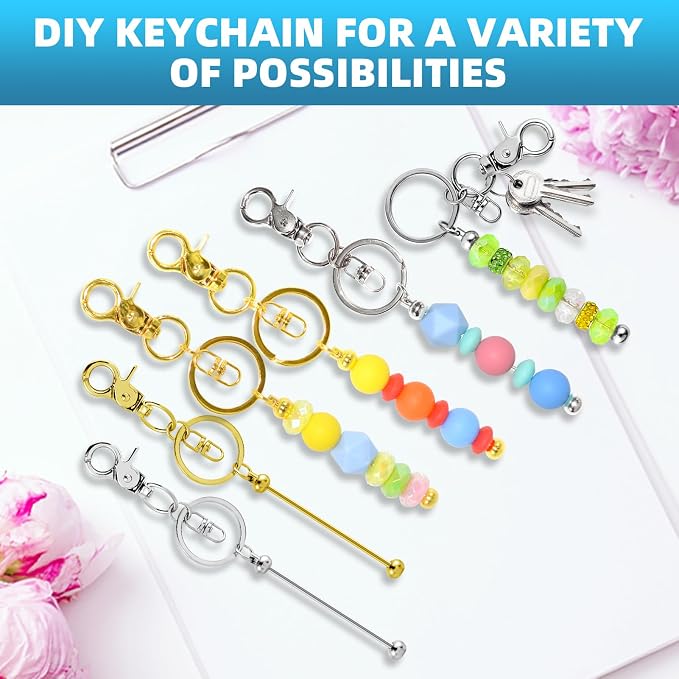 80 Pcs Beadable Keychains Bulk Kit – DIY Keychain Making Supplies - Image 5