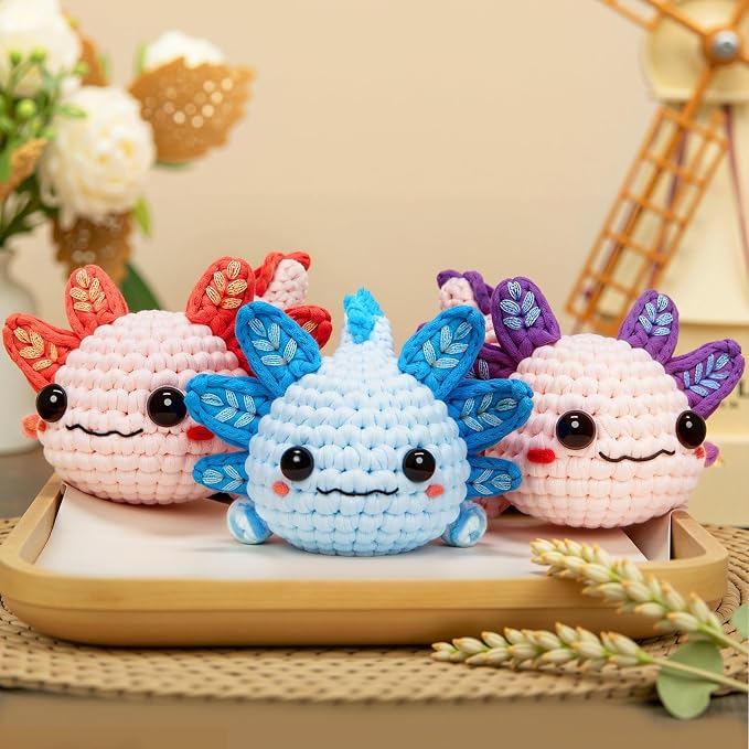 Mewaii Crochet Kit for Beginners, 3 Pack Axolotl Craft Set | 40% Extra Yarn - Image 7