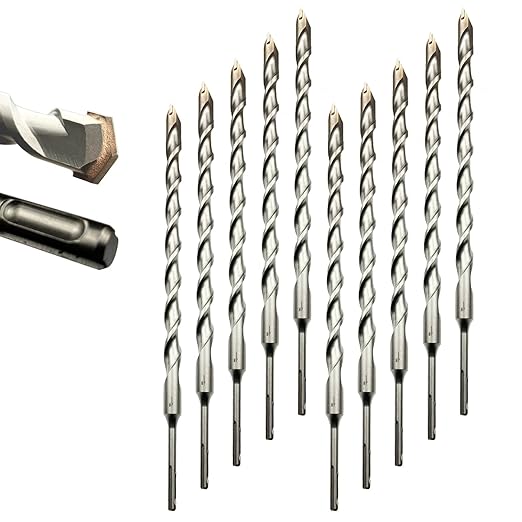 Direko 10-Piece 1 inch x 12 Inch SDS Plus Rotary Hammer Drill Bits Carbide Tipped Concert Drill Bits for Concrete, Brick, Cement Walls, Stone, Hammer Drill Bits for Concrete