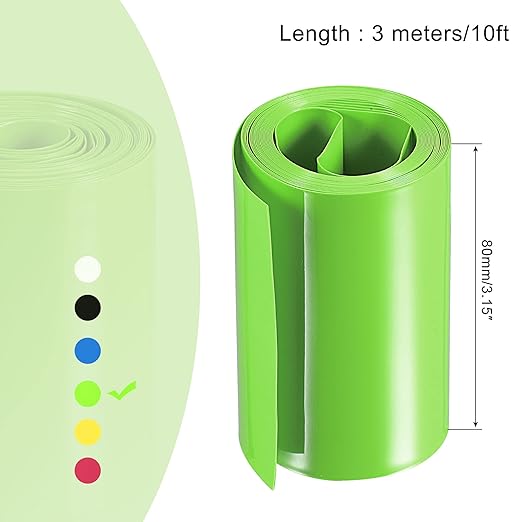 MECCANIXITY Battery Wrap PVC Heat Shrink Tubing 48mm Dia 75mm Flat 10 Feet(3meters) Light Green Good Insulation for Battery Pack