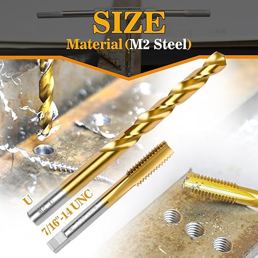 7/16"-14 UNC Tap and U Drill Bit Kit, M2 HSS Drill and Tap Set, Combination of Drill and Tap Kit for Metal