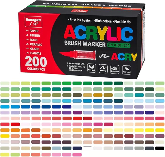Acrylic Paint Markers Pens, 200 Vivid Colors Acrylic Markers Set, Direct Liquid - Image 8