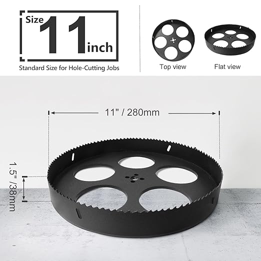 11 Inch Hole Saw with 1/2" Triangle Shank Quick Change Arbor, JTemgle Bi-Metal Hole Saw Heavy Duty Hole Cutting Tool for Cornhole Boards, Recessed Lights, Wood, Plastic, Drywall & Soft Metal