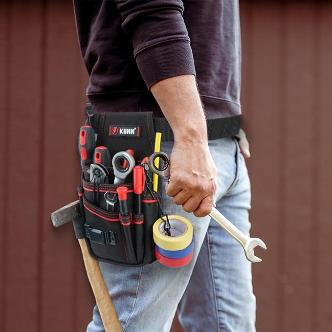KUNN Electrician Tool Pouch with Belt Clip - 7-Pocket Lightweight Small Tool Belt Pouches for Carpenters, Technicians, HVAC - Heavy Duty Multi-Pocket Organizer for Construction, Maintenance, DIY Tools