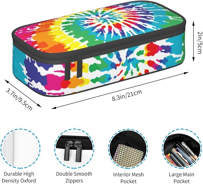 Colorful Tie Dye Rainbow Pencil Case Organizer Big Capacity Pencil Pouch - Image 5