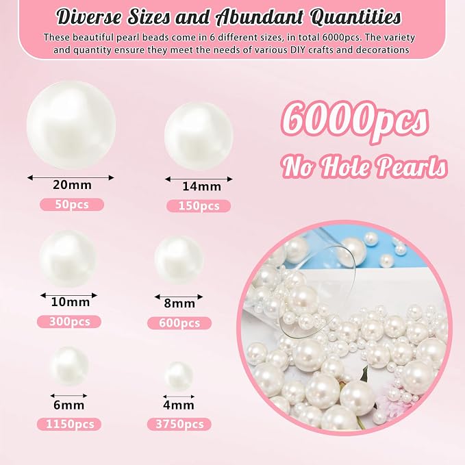 6000PCS Pearls for Crafting, Ivory No Hole Beads for Centerpieces Vases - Image 2
