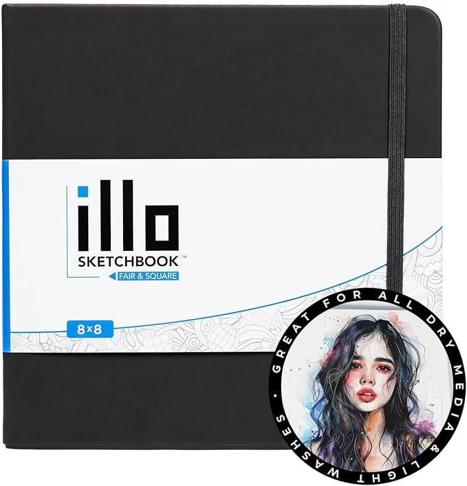 illo Sketchbook 8’’ x 8’’ Square Hardcover Sketch Book, Heavyweight Paper by ILLOSKETCHBOOKFAIRSQUARE