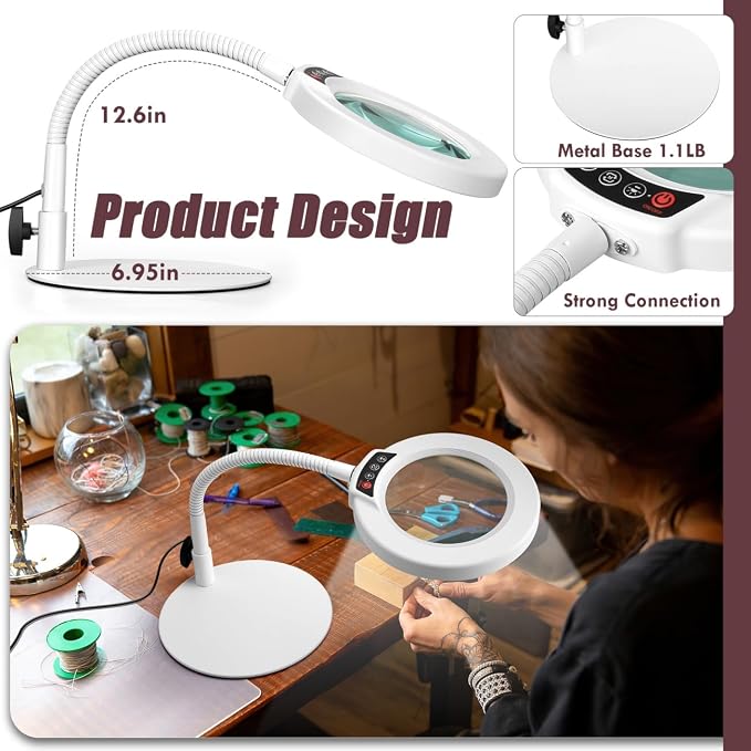 10X Magnifying Glass with Light and Stand, 5 Color Modes Stepless Dimmable LED - Image 4