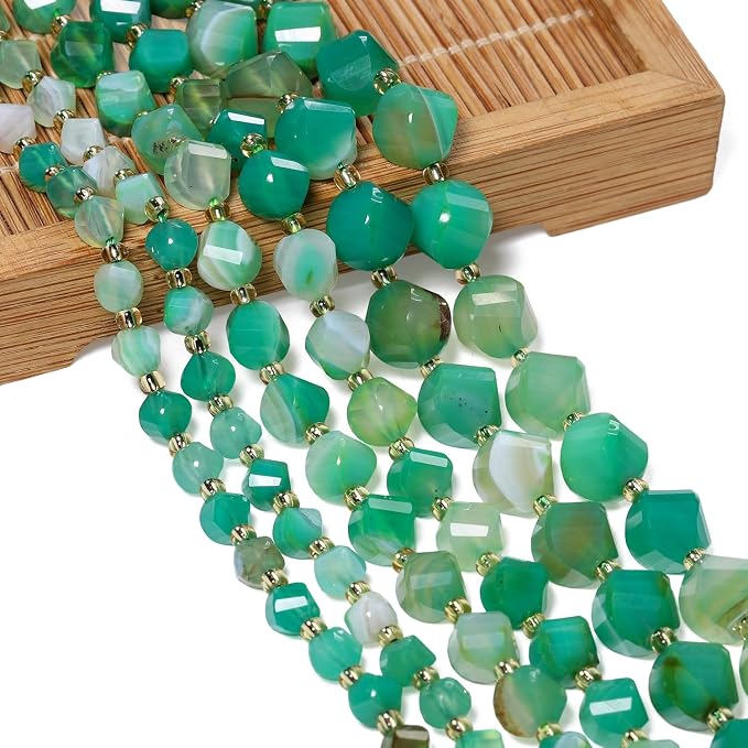 34pcs Natural Green Striped Agate Stone Beads - Image 3