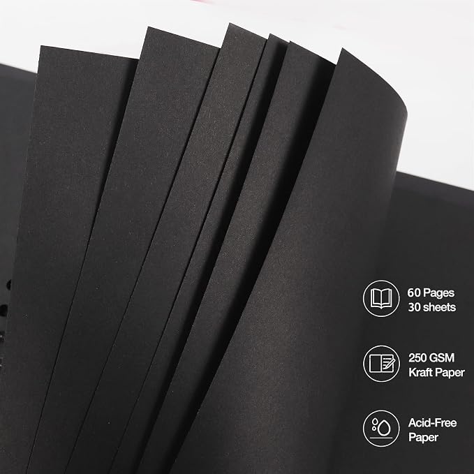 RECUTMS 8x8 Scrapbook Album 60 Pages Craft Paper Journal Memory Book Black | - Image 5