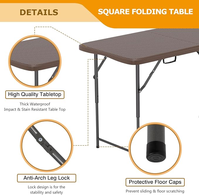 FDW 4FT Folding Table Half Portable Foldable Table Picnic Table - Image 4