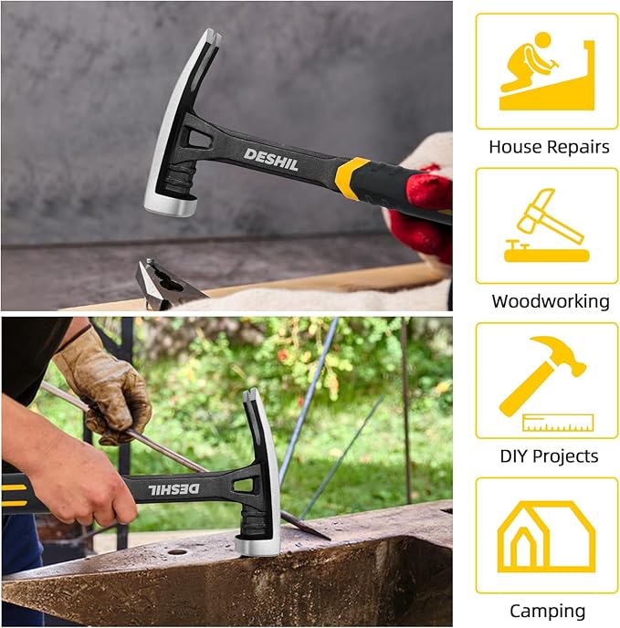 22 oz Straight Rip Claw with Fiberglass Handle, Drop Forged One Piece Claw Hammer, All Purpose Hammer, Smooth Face, Shock-Absorbing Grip