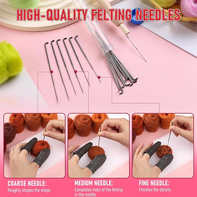 JUPEAN Needle Felting Kits, 60 Colors Wool Roving, Wool Felting Kit - Image 4