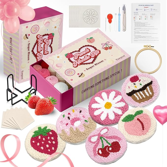 yuegool 6PCS Punch Needle Coaster Kit, Easy DIY Embroidery Set by Unknown