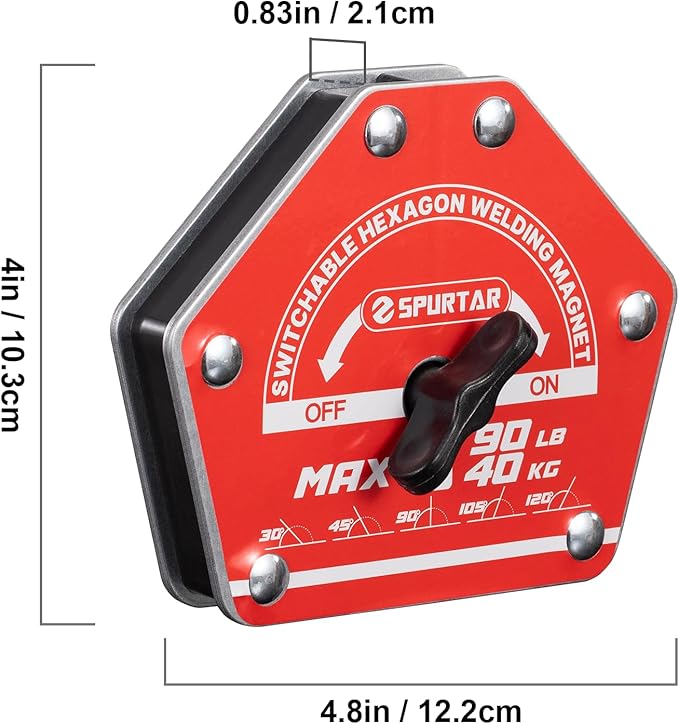Spurtar Switchable Welding Magnets 90lbs Welding Clamps On Off Magnet Holder, Heavy Duty Hexagon Clamp Tools and Accessories Multi-Angle