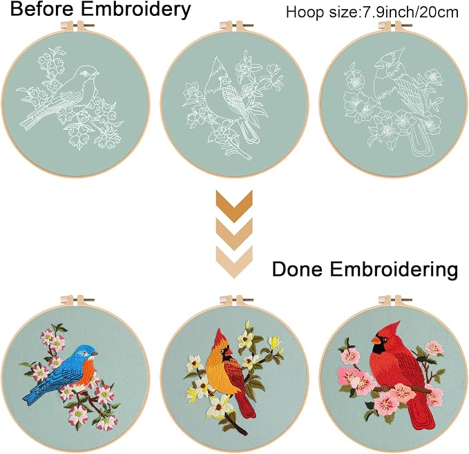 Louise Maelys 3 Sets Bird Embroidery Kits - Image 3