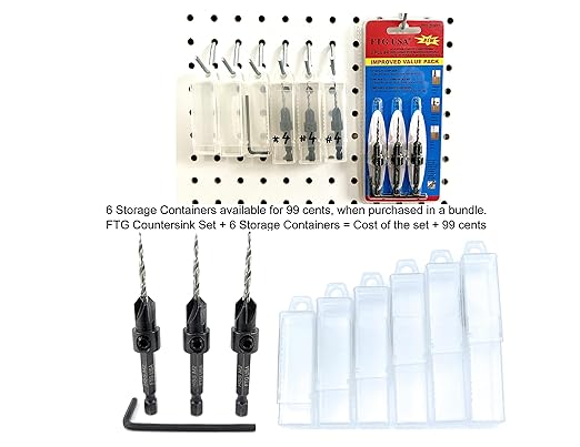 FTG USA Adjustable Wood Countersink Drill Bit Set 3 Pc #4 (7/64"") with Tapered Drill Bits for Woodworking