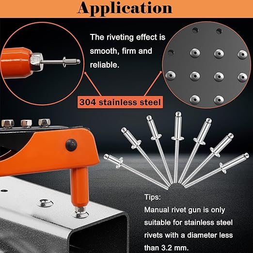 70pcs 3/16 x 3/8 inch 304 Stainless Steel Pop Rivets, 4.8 x 10mm Blind Rivets for DIY/Automotive Repairs/Furniture
