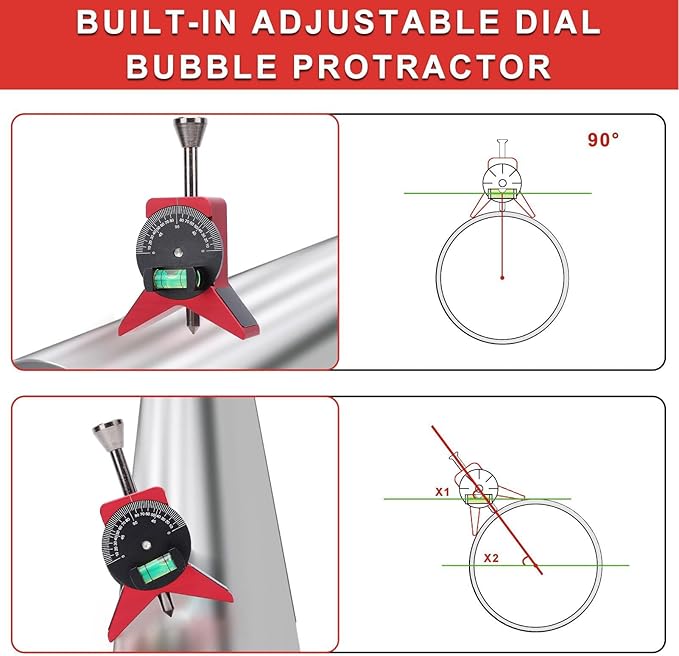 Pipe Center Finder, Pipe Marker Centering Tool, Pipefitter Tools with Magnetic Centering Head, Y Shaped, Pipe Fitting Tools with Adjustable Scale Bubble Level Protractor