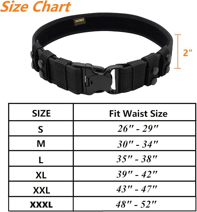 Duty Belt w/ 4 Keepers 2" Nylon Stiff Utility Belt Police Law Enforcement Security Work Patrol Gear Carrier XL