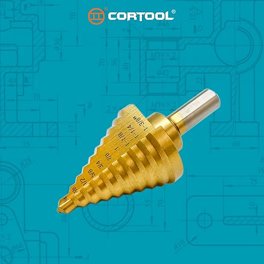 Step Drill Bit for Metal, HSS Step Drill Bit, CORTOOL Titanium High Speed Steel Step Drill Bits, Unibit Step Drill Bits (1/4" to 1-3/8" Step Bit)