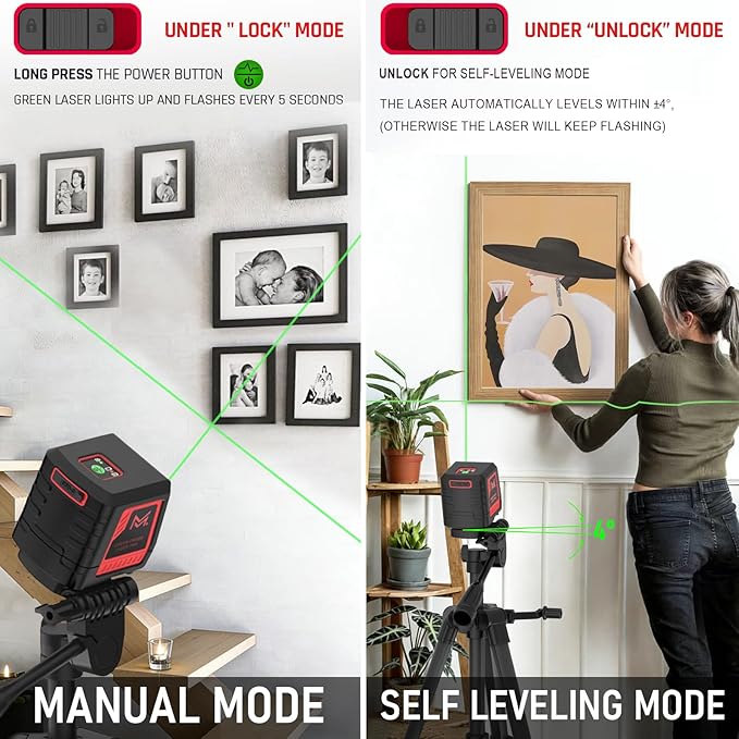 Motovera Self Leveling Laser Level 100ft, 4 Brightness Modes & Pulse Function - Image 3