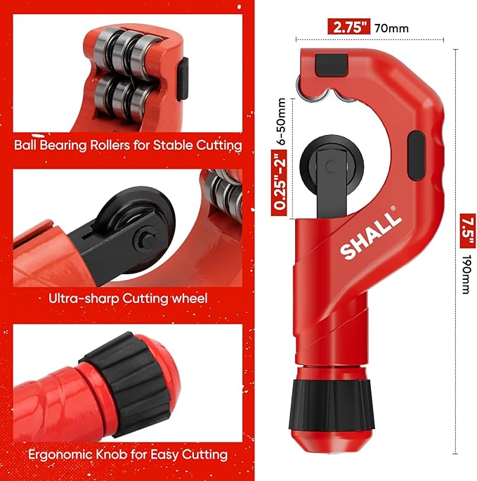 SHALL 4-Piece Tubing Cutter Set, 1/4’’ to 2’’OD Heavy Duty Copper Pipe Cutter, 1/8’’ to 7/8’’ Mini Tube Cutter, Deburring Tool & Inner Outer Pipe Reamer for Copper, Aluminum, Stainless Steel, PVC Pipe